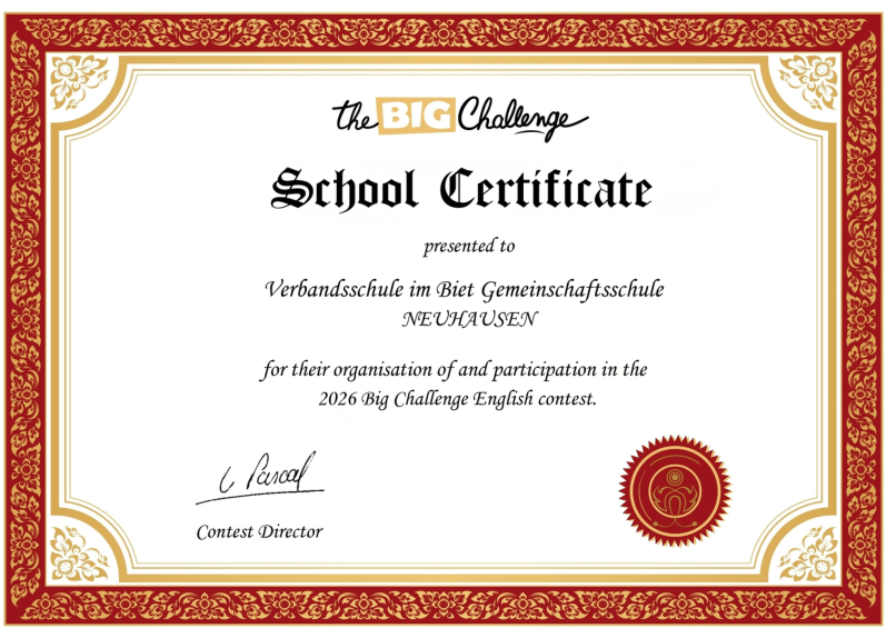 Schulzertifikat für die Teilnahme am 2026 Challenge English Contest. Schulzertifikat für die Teilnahme am 2026 Challenge English Contest.